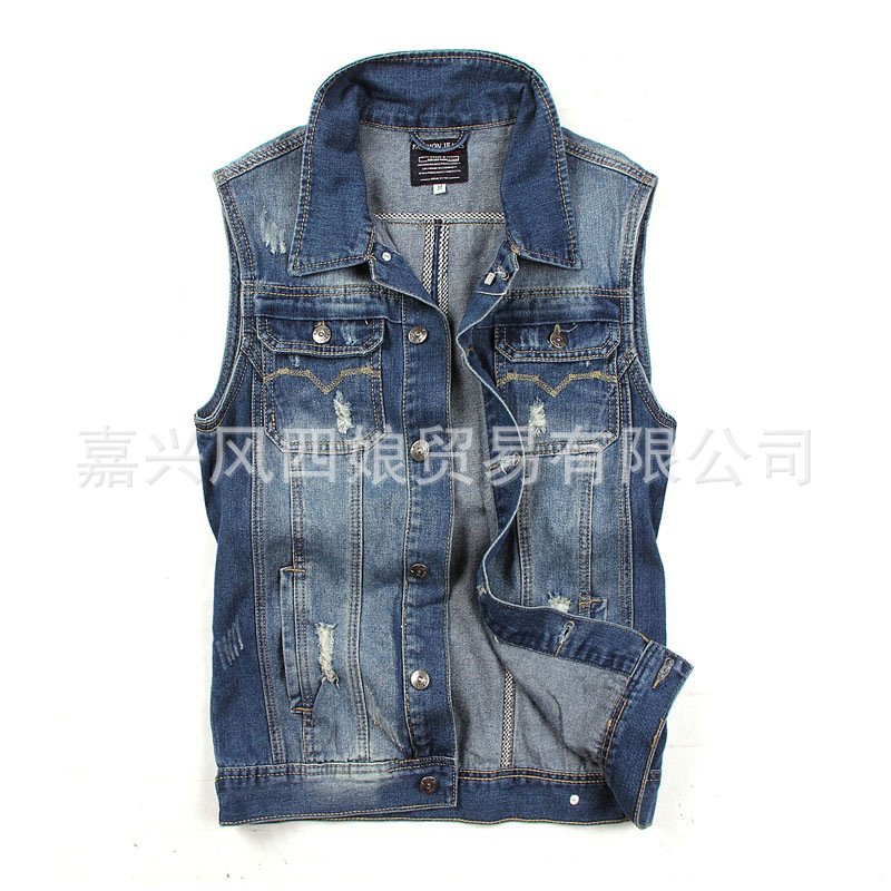 2014韩版夏装新款牛仔<em>马甲</em>男<em>无袖</em>时尚坎肩男