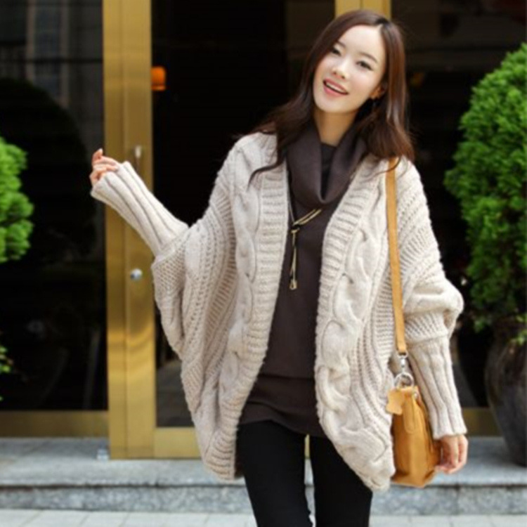 春秋新款女装<em>韩版</em>蝙蝠袖宽松<em>棒针</em>粗线厚<em>披肩开</em>