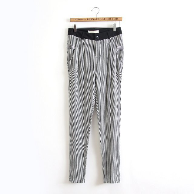 春季<em>新款 女裤批发</em> 针织条纹撞色拼边休闲裤女