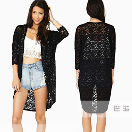 秋冬新款<em>女装</em>蕾丝<em>开衫</em> 防晒衣中<em>长款薄外套</em>披