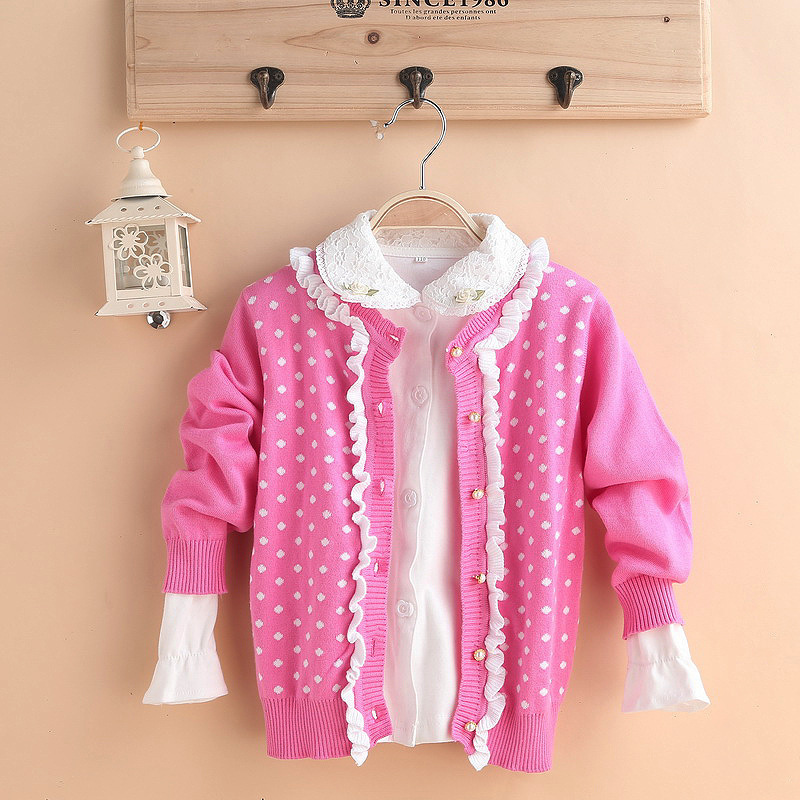 外贸童装 女童 满印圆点 <em>纯棉针织开衫</em> 外套 图
