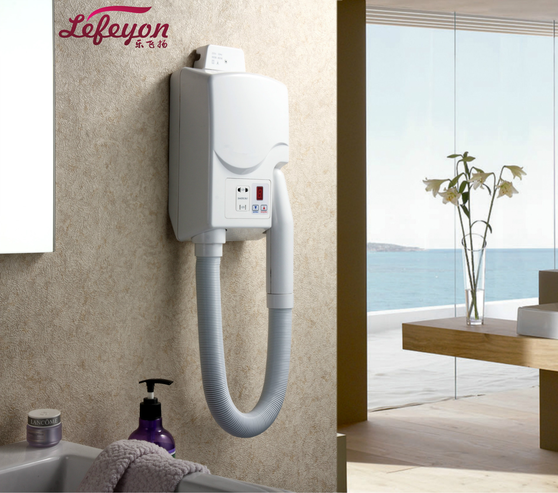 Wall Mounted Low Energy Hair And Body Dryer With Shaver Socket Hotel