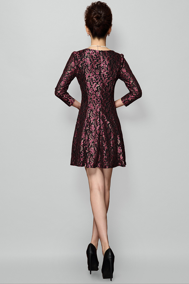 欧美女装品牌春装新款复合蕾丝高端刺绣七分袖连衣裙