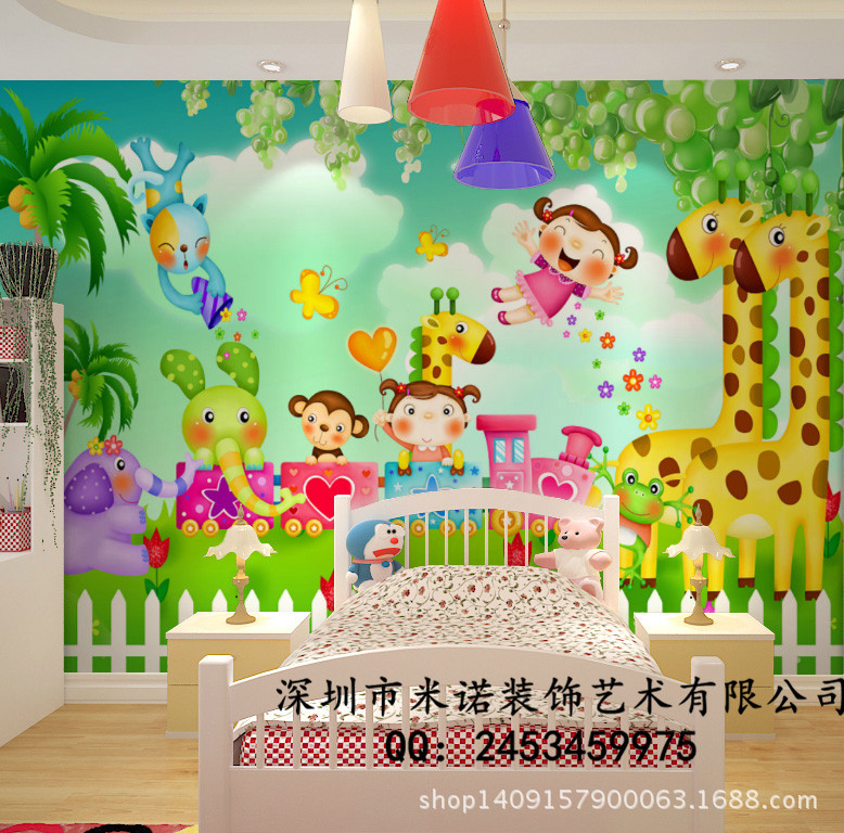 游乐园长颈鹿大型壁画儿童房墙纸背景墙无纺布壁纸卧室温馨墙纸