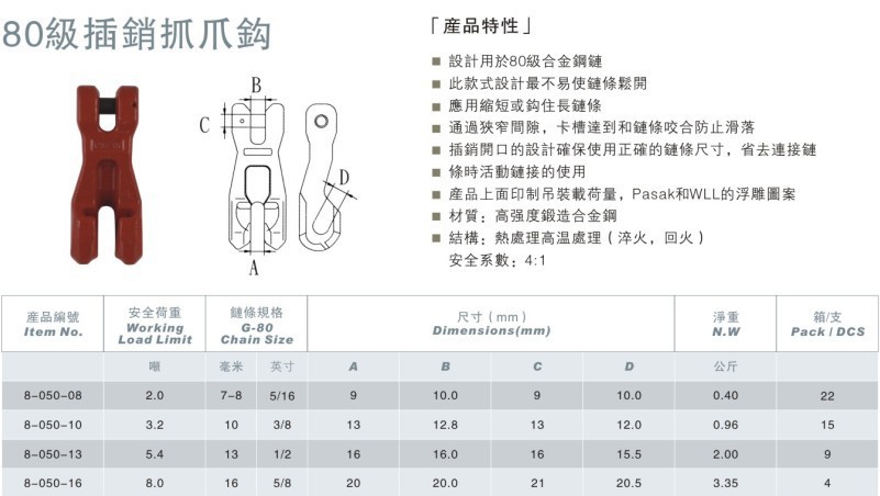 天佑 厂家直供 80级插销式抓爪钩 调节器 规格齐全