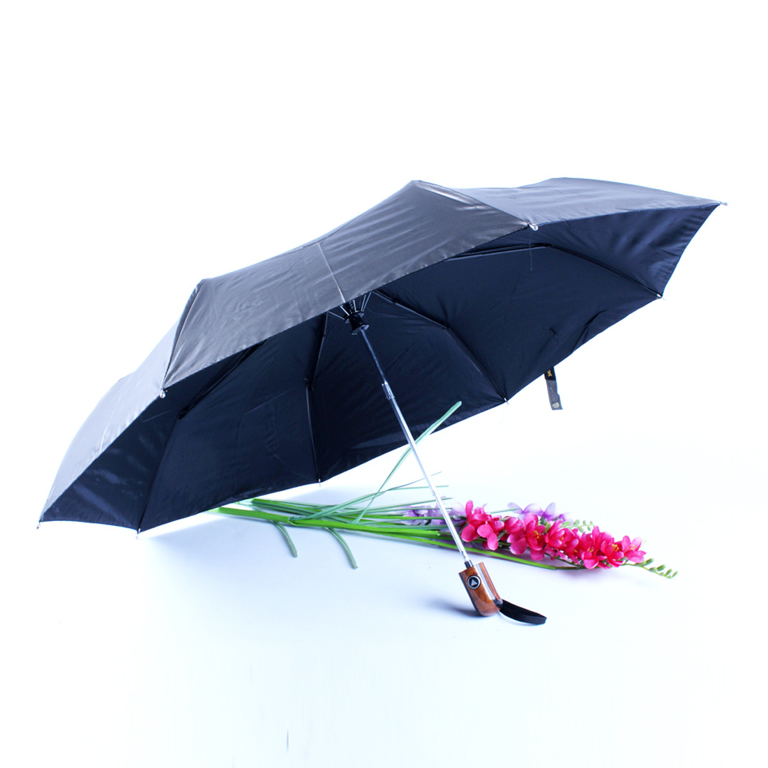 雨秀 半自动黑胶三折伞