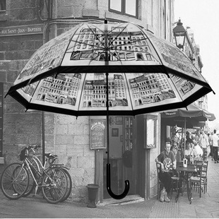 新款英伦建筑物透明 拱形直杆伞蘑菇雨伞广告长柄伞定制厂家直销