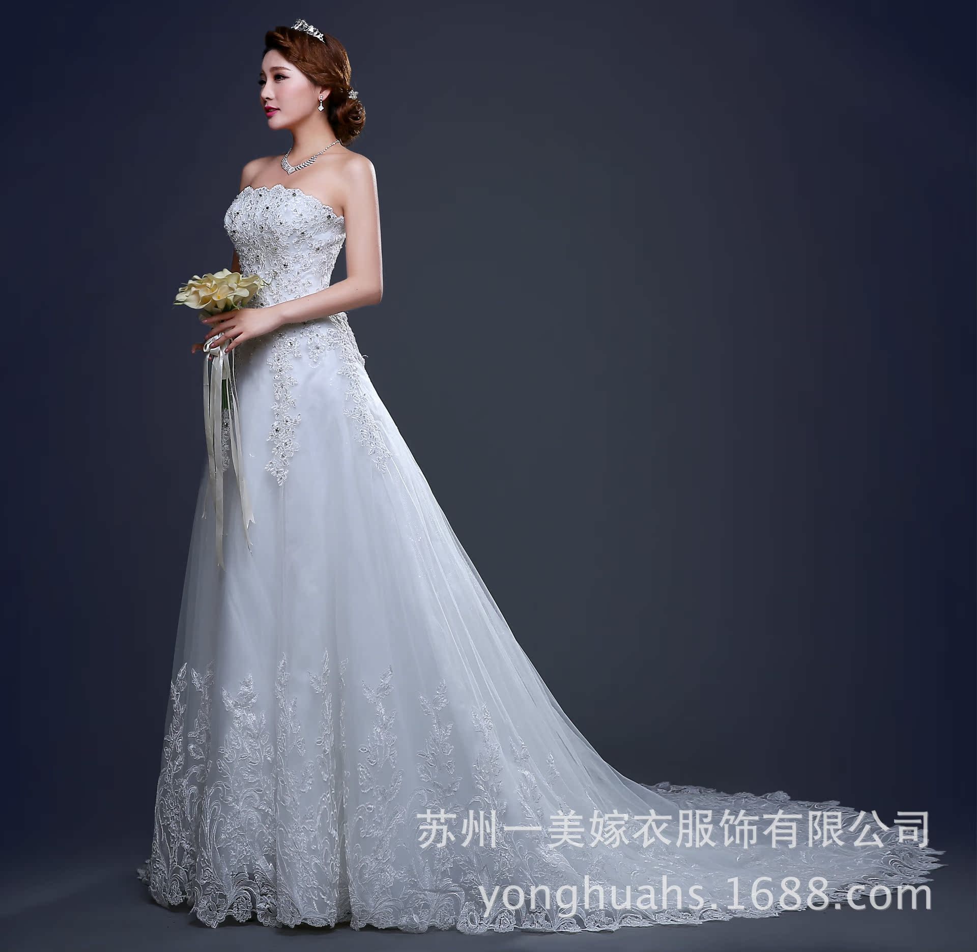 虎丘蕾丝高档婚纱 新娘结婚新款婚纱礼服 抹胸韩式修身婚纱批发图片_7