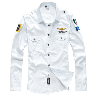 厂家直销批发2015新款空军一号男士长袖衬衫全棉休闲衬衣修身衬衣