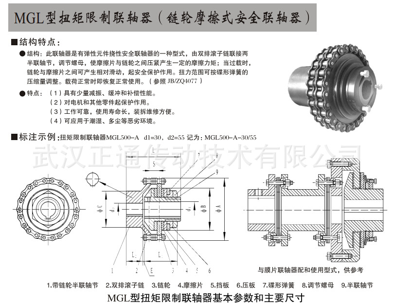 正通联轴器-mgl型扭矩限制联轴器(链轮摩擦式安全联轴器)