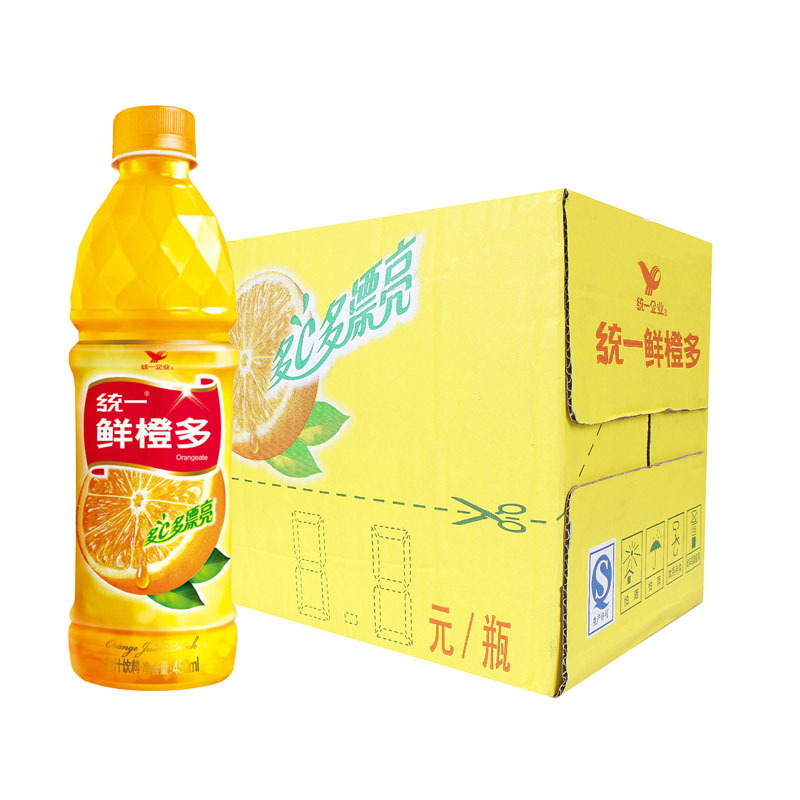 统一鲜橙多450ml*15/天然橙汁/压缩果汁/富含维c/瓶装整箱