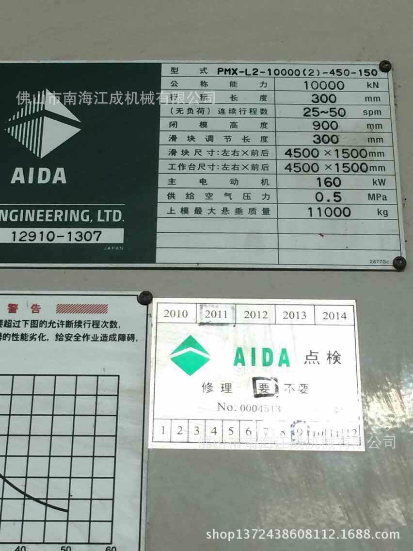 专业销售 aida 1000吨冲床 高性能高速冲床 大型进口冲床