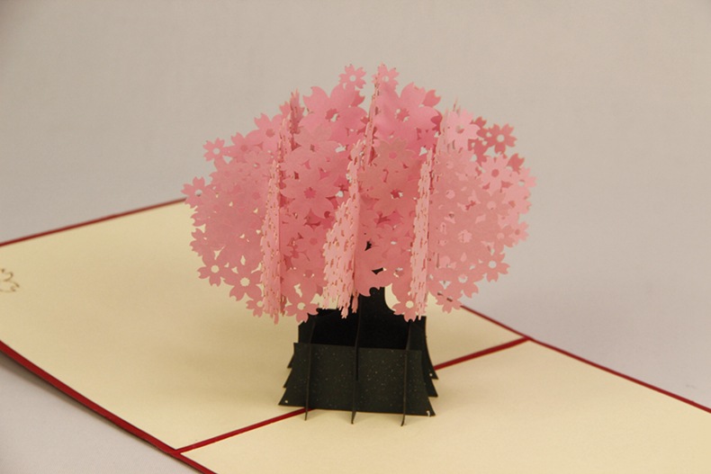 镂空花贺卡 3d 立体贺卡定制批发 创意 祝福贺卡绚丽樱花