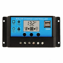 太陽能控制器10A20A30A12/24V自動識別電池電壓液晶顯示帶USB5V