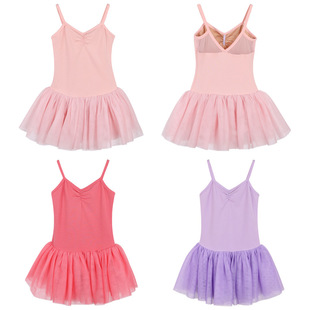 跨境亞馬遜兒童舞蹈服夏季兒童吊帶連體裙女童練功服背心蓬蓬體裙