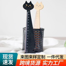 跨境韓版學生文具木質手賬尺子繪圖制圖刻度尺創意可愛貓咪木尺