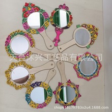 DIY激光切割木質木制鏤空花邊型鏡子彩繪木藝手工類玩具