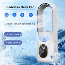 跨境6檔桌面冷風機Usb插電加濕噴霧無葉風扇LED智能定時水冷風扇