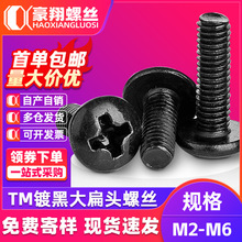 TM碳鋼發黑十字大扁頭機牙螺絲黑色蘑菇頭螺絲傘頭螺絲釘M3M4M5M6