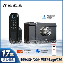 智能TUYA指紋鎖鐵門木門鎖免布線門禁鎖出租房牛頭鎖老式防盜門鎖