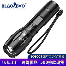 跨境爆款A100戶外led手電筒T6充電變焦迷你強光手電筒Temu跨境