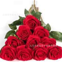 單枝玫瑰批發跨境熱銷絹布玫瑰家居客廳裝飾假花婚禮瀑布玫瑰插花