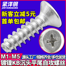 KB鐵鍍鎳十字沉頭平尾自攻螺絲機箱風扇電源平頭自攻螺釘M3/M4/M5