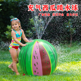 跨境現貨PVC充氣西瓜噴水球 夏日娛樂互動沙灘球戲水球兒童玩具