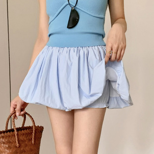 冰絲甜美花苞短裙女夏季新款高腰休閑A字蓬蓬防走光南瓜褲半身裙