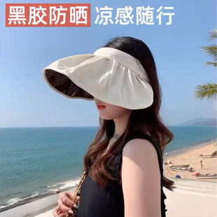 夏季女黑膠貝殼空頂帽發箍便攜防紫外線太陽帽戶外大檐防曬遮陽帽