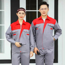 高質量滌棉拼色定制工作服套裝男女短袖耐磨汽修工人勞保服工裝