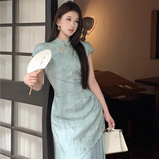 大碼胖mm新中式改良旗袍盤扣連衣裙女夏國風氣質假兩件長裙200斤