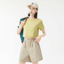 女裝夏季運動短袖T恤女生露臍短款速干瑜伽服輕薄透氣健身緊身衣
