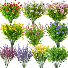 工廠直銷跨境仿真綠植紫羅蘭茶花把束組合室外綠化仿真塑料花裝飾