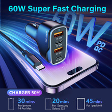亞馬遜60W車充快充雙PD30W+雙QC3.018W車載充電器USB車充廠家直供