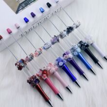 DIY花朵空管串珠筆手工貼片重工圓珠中性筆旋動禮品文具現貨批發-