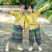 新款兒童傣族服少數民族風服裝男女童春秋表演出服雲南潑水節唐裝