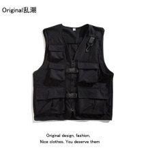 秋冬加絨潮牌日系機能戶外工裝外套ins多功能口袋背心休閑馬甲男