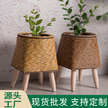 室內藤編花架三角支架花盆桌面創意多肉收納容器辦公室草編盆批發