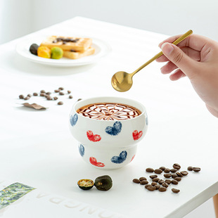 高顏值手持小型咖啡杯愛心印情侶馬克杯拿鐵杯陶瓷杯子家用水杯