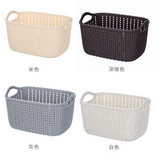 仿藤編收納筐桌面小收納籃塑料收納框雜物收納盒零食浴室洗收納筐