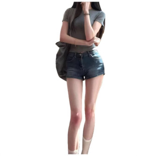 進階腿精# 性感包臀牛仔短褲女彈力緊身美式復古辣妹顯瘦熱褲