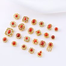 銅鍍真金配件鑲天然南紅魔盒戒面手串隔珠背雲diy多通孔飾品配飾