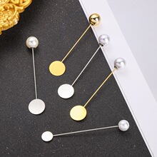 韓版一字胸針帶珍珠合金樹葉片新娘胸針圓片別針DIY配件 廠家批發