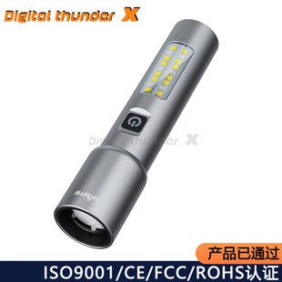 爆款強光鋁合金手電筒伸縮變焦多功能便攜充電超亮遠射長續航家用