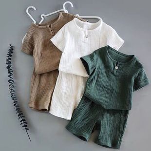 網紅童裝男童女寶寶短袖夏裝套裝棉2024新款兒童夏天上衣服
