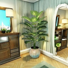 跨境12-18-24葉仿真綠植綠蘿盆栽大型仿真樹植物造景假樹人造樹常