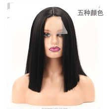 工廠貨源 歐美女士前額小蕾絲直發波波頭假發 蕾絲款分縫短發熱賣