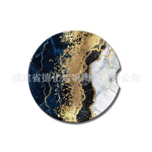 廠家批發跨境 大理石紋防滑隔熱車墊 陶瓷吸水汽車杯墊 uv印可定