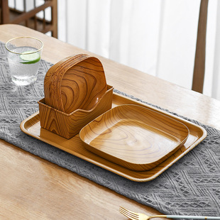 Imitation wood grain plate set snack plate  firm fruit plate